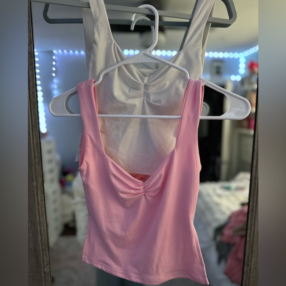Pink and white tank top set